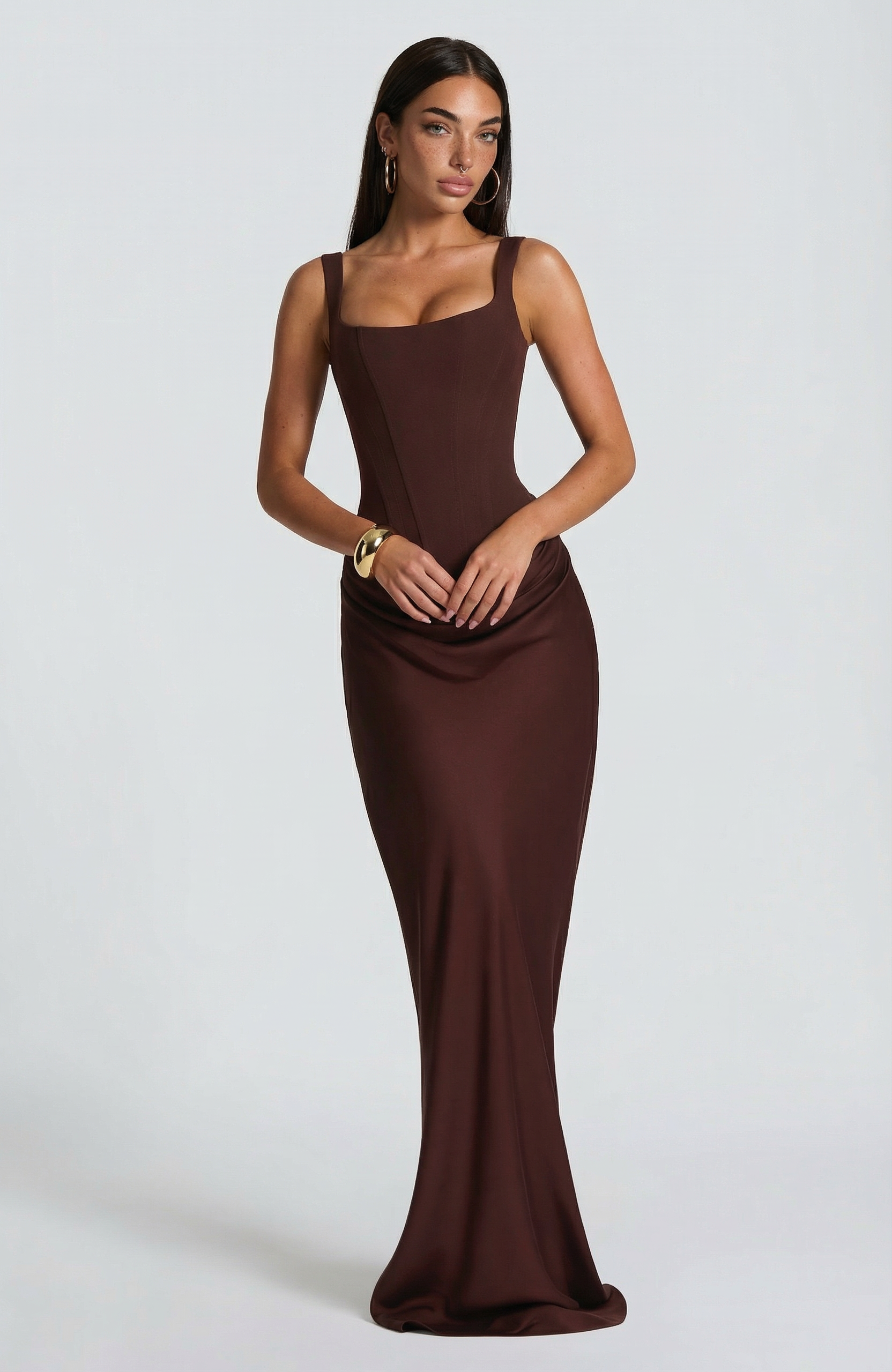 plum brown dress Night-Time Madness Halter Maxi Dress Chocolate