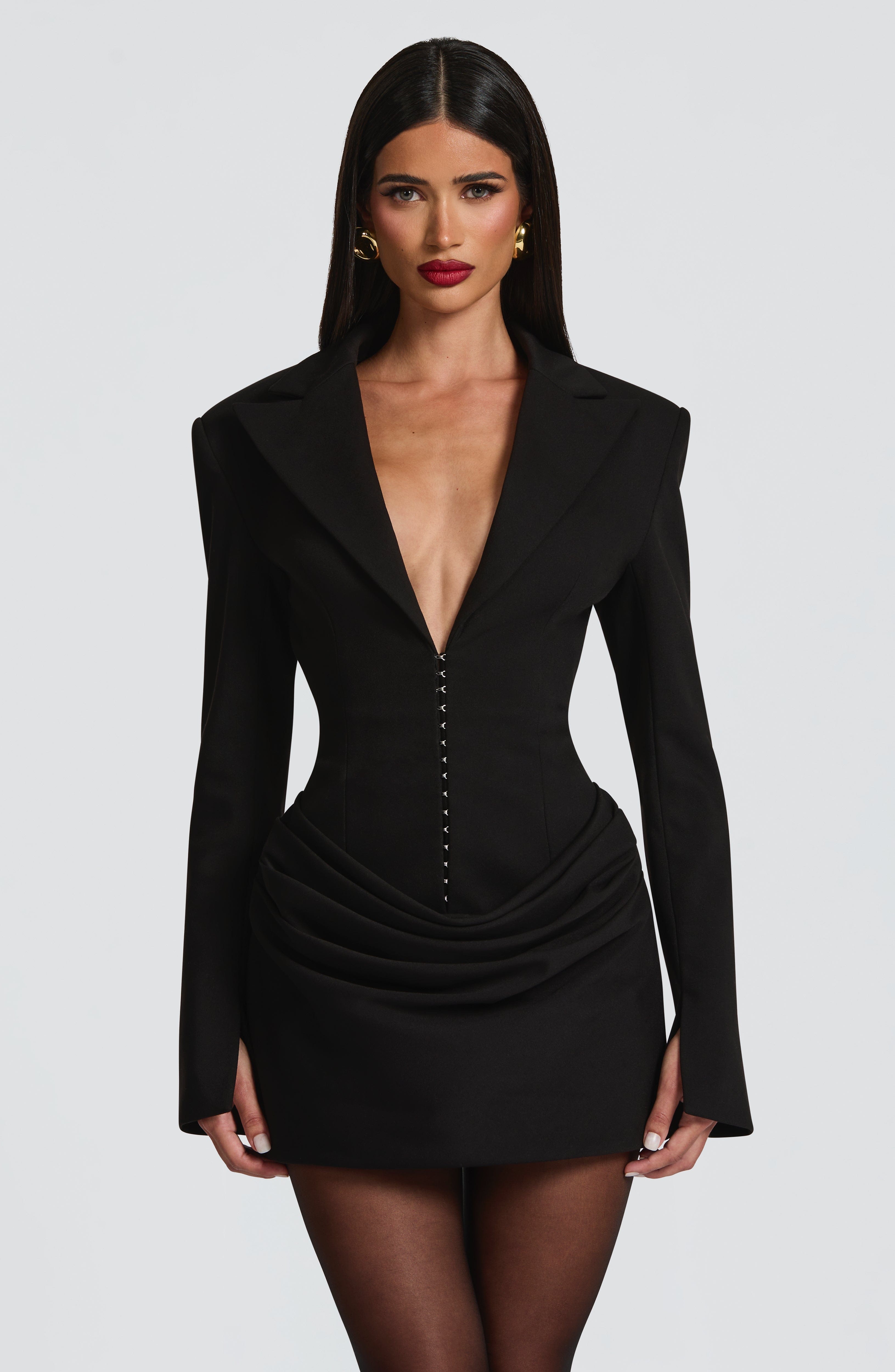 BORDEAUX POISE BLAZER DRESS — BLACK