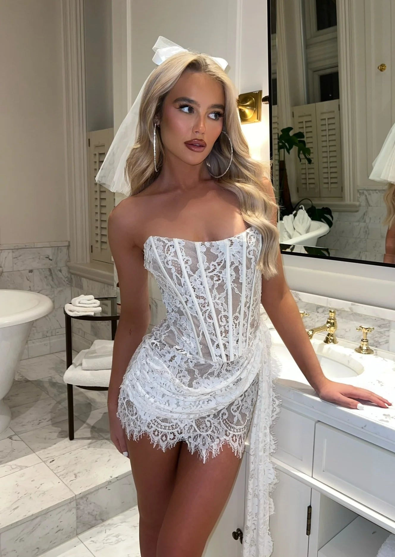 white corset dress lingerie White Satin Lace Boned Choker Corset Sexy Garter Lingerie Dress AMIClubwear