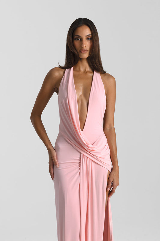 LUMIÈRE HALTER GOWN — BLOSSOM PINK