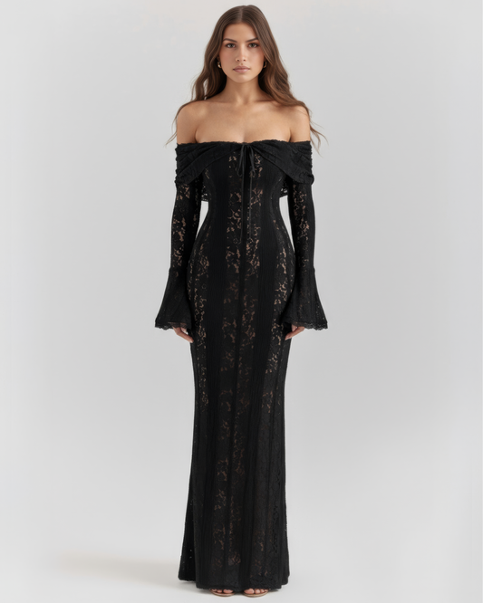 PERSEPHONE LACE GOWN — BLACK